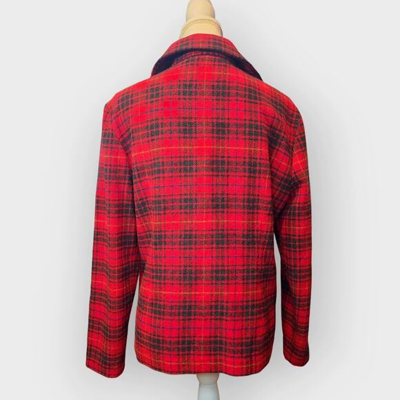 Vintage NY & Co Wool Plaid Chore Coat M Shacket Shirt Jacket Red Fall Fisherman - Picture 3 of 8